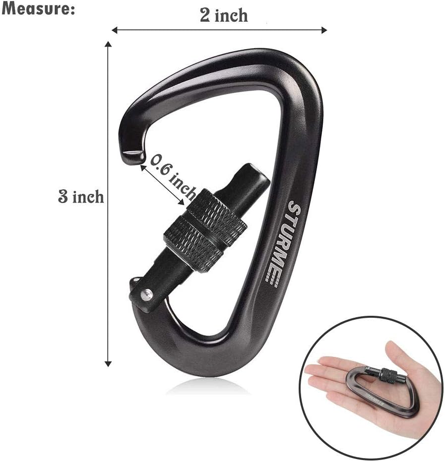12kN (2697 lbs) Heavy Duty Locking Carabiner Clips for Outdoor, Camping, Hiking, Securing Pets, Hammock, Dog Leash