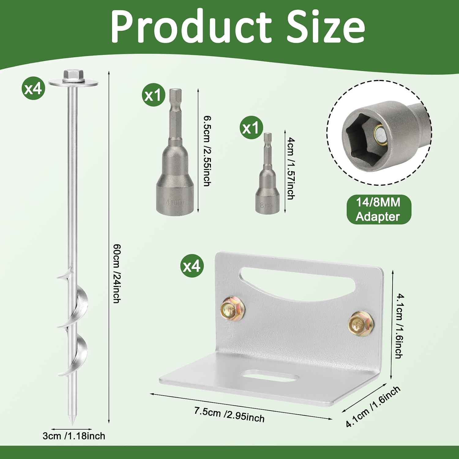 24'' Mobile Home Anchors, Set of 4 Ground Anchors Screw in with Brackets and Drill Bit Storage Shed Anchor Kit Swing
