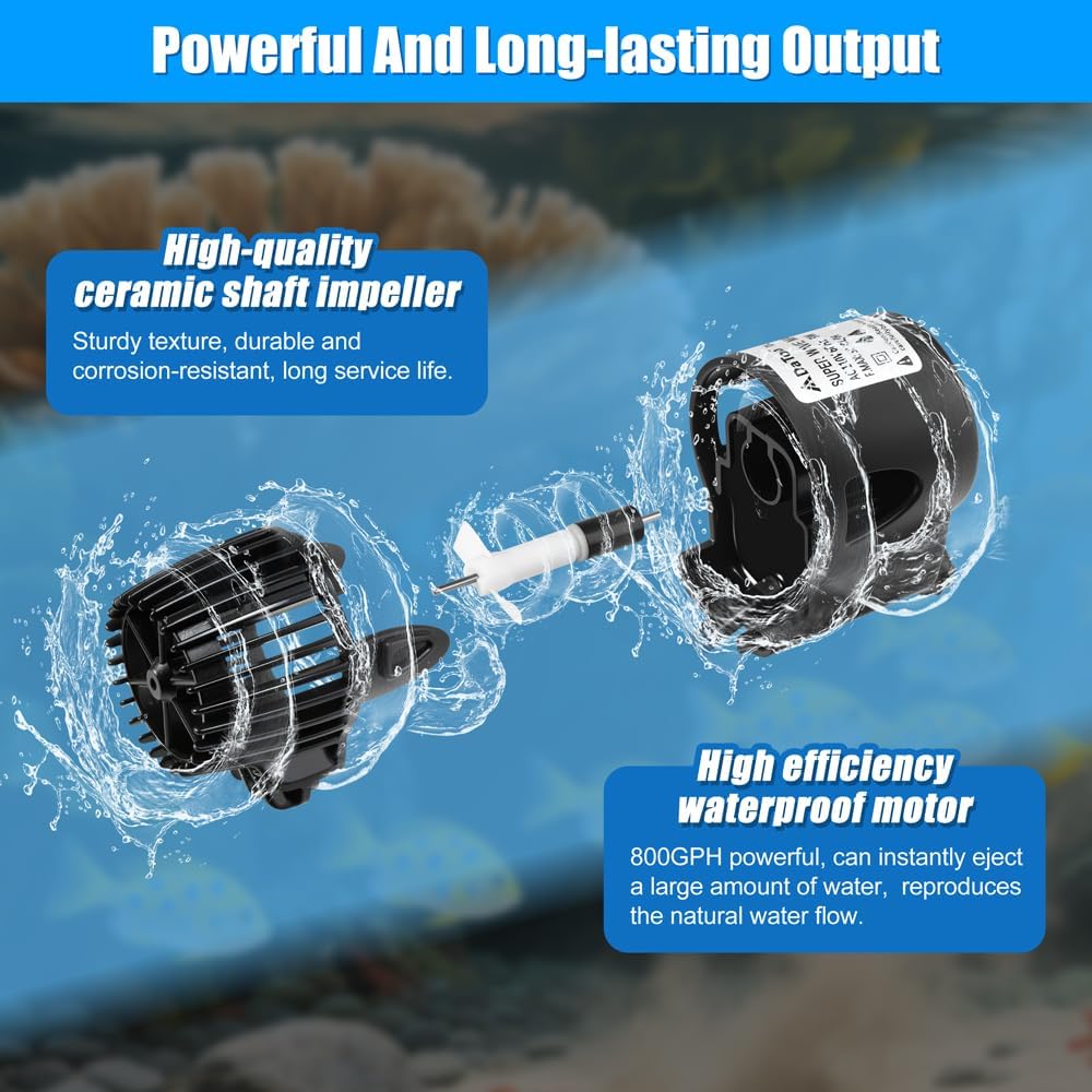 800GPH Mini Aquarium Circulation Pump Ultra-quiet Fish Tank Wave Maker With Suction Cup 360 Degree Rotatable Aquarium
