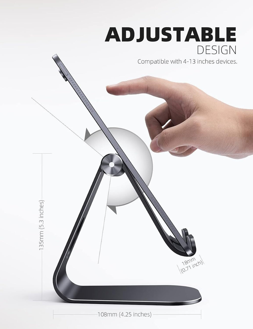 iPad Stand Adjustable Tablet Holder, Sturdy Aluminum, Multi-Angle