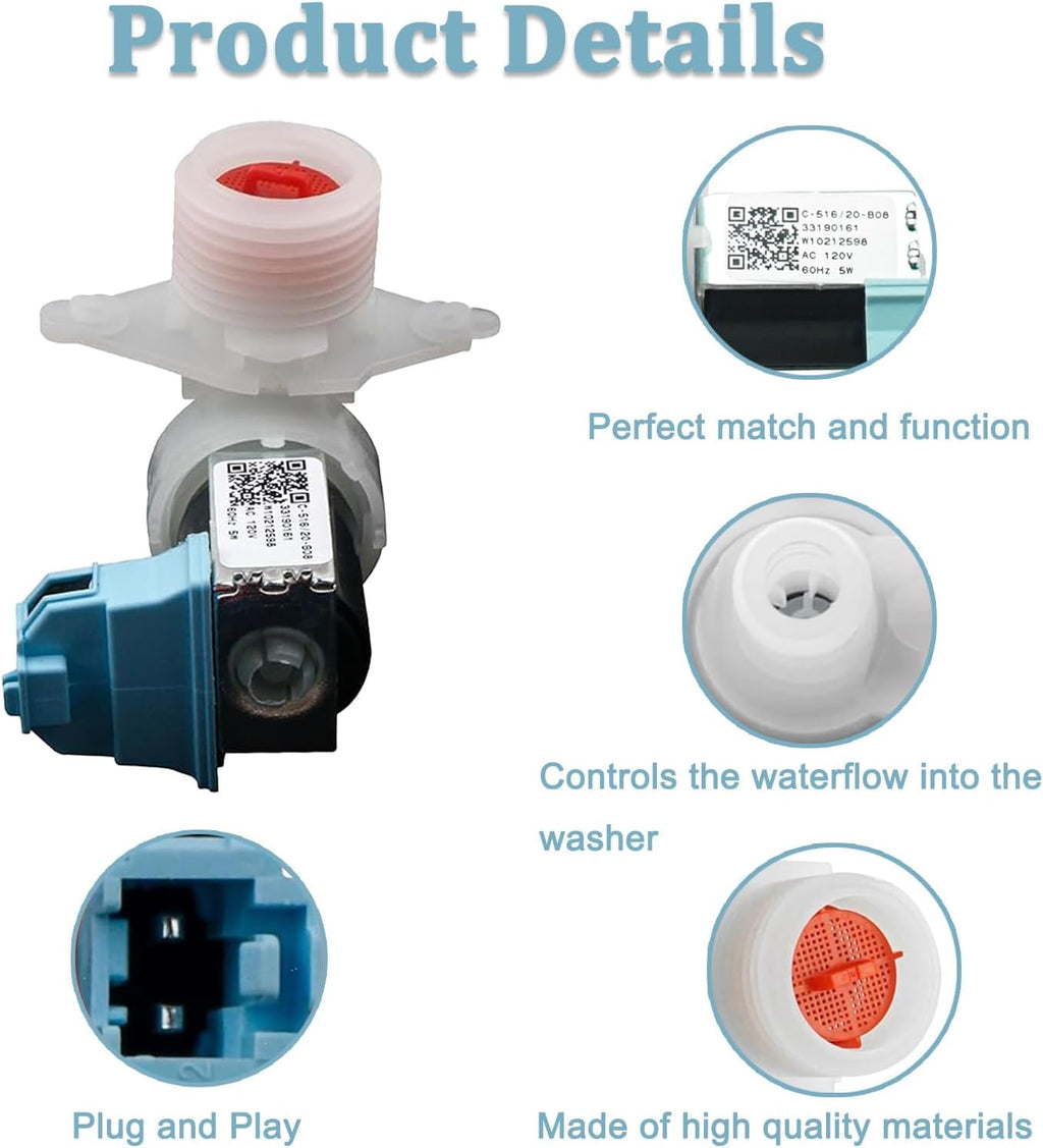 W10212598 WPW10212598 Washer Inlet Valve Compatible with Whirlpool & Kenmore Washer Replacement parts AP6017175 WPW10212598 PS11750470