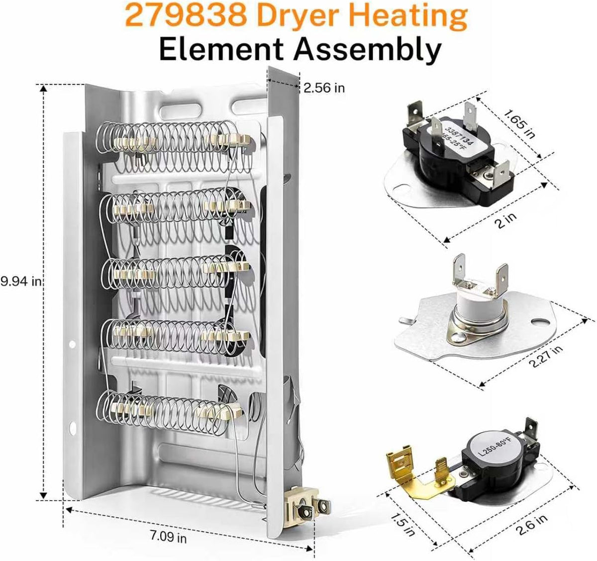 【UPGRADE】 279838 Dryer Heating Element Kit, for Whirlpool, Kenmore, Maytag