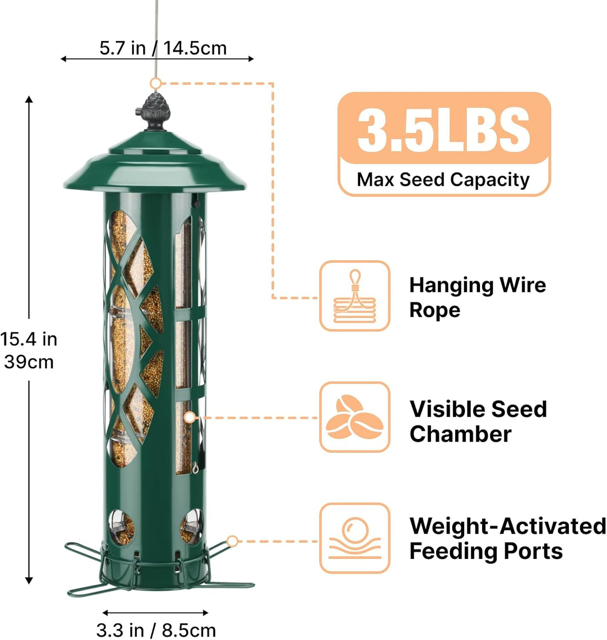 Squirrel Proof Bird Feeders for Outdoors Hanging, Holds Up to 3.5 lb