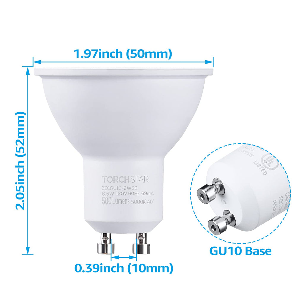 6-Pack GU10 LED Bulbs Dimmable, 5000K, UL Listed