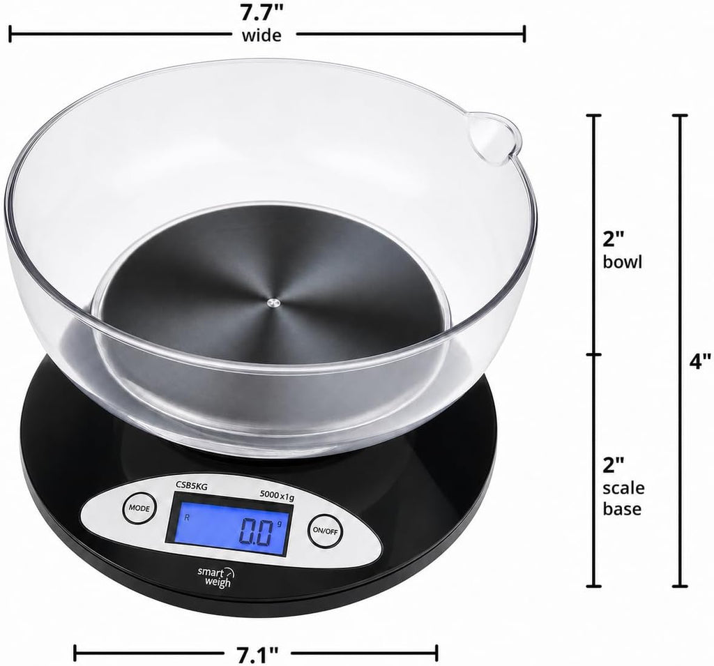 Kitchen Scale with Removable Bowl, 11 lb x 0.1 oz, Meal Prep