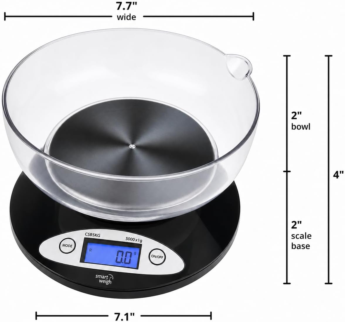 Kitchen Scale with Removable Bowl, 11 lb x 0.1 oz, Meal Prep