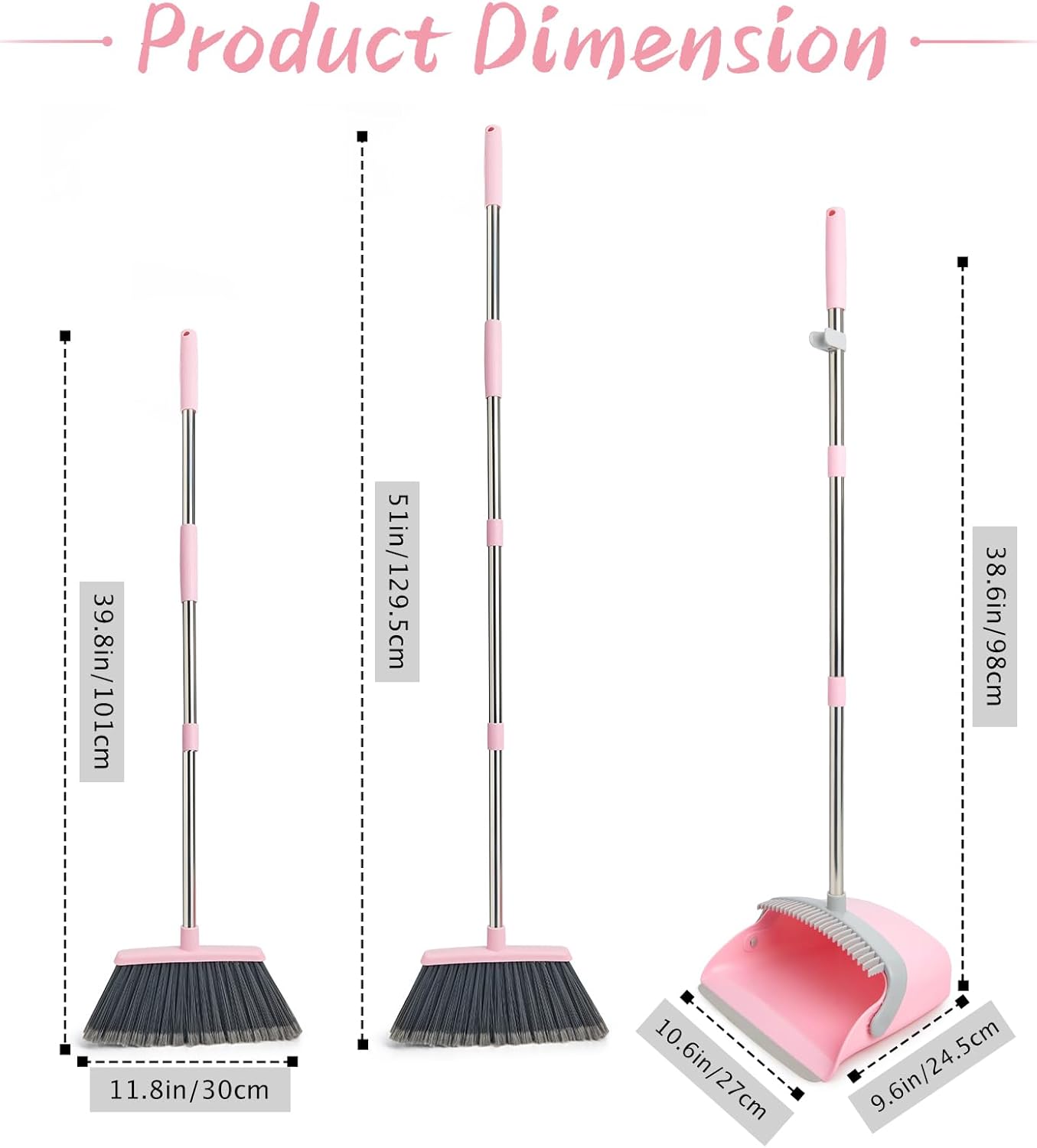 Broom and Dustpan Combo Set, Long Handle and Standing Dust Pan with Comb Teeth, Efficient Floor Cleaning for Kitchen