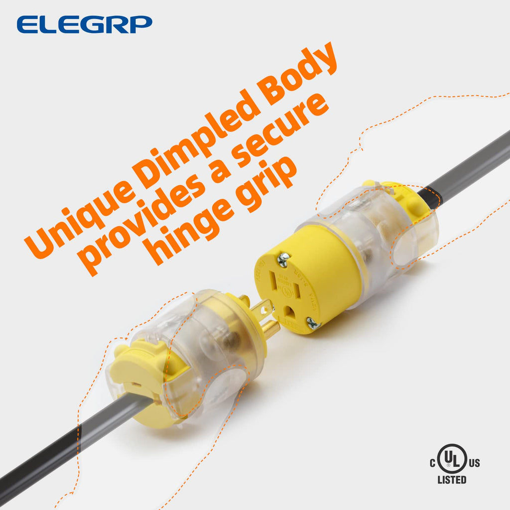 Lighted Straight Blade Electrical Plug and Connector Set 15 Amp 125 Volt NEMA 5-15P NEMA 5-15R 2 Pole 3 Wire