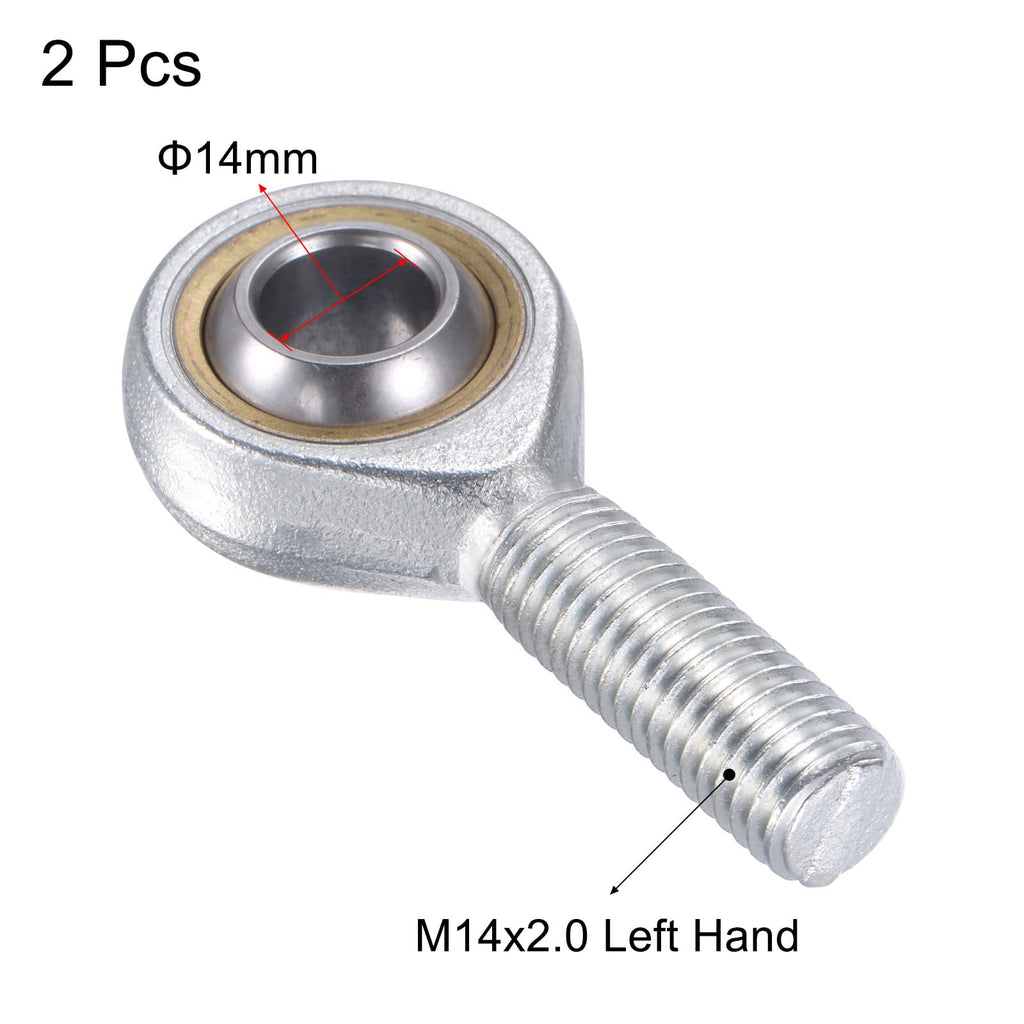 uxcell 2pcs SA14TK POSA14 Spherical Rod End Bearing 14mm Bore Self-Lubricated Joint Bearing M14x2.0 Left Hand Male Thread Connector