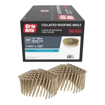 15 Degree Galvanized Roofing Nails - Secure Shingles to Wood Substrates - 1-3/4" - 7200 Count - GRCR5DGAL