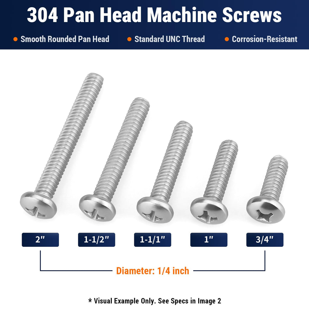 50pcs #10-32 x 3/4" Phillips Pan Head Machine Screws, 304 Stainless Steel