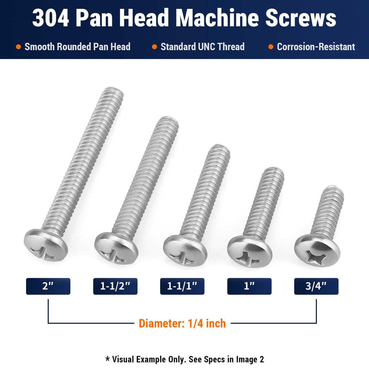 50pcs #10-32 x 3/4" Phillips Pan Head Machine Screws, 304 Stainless Steel