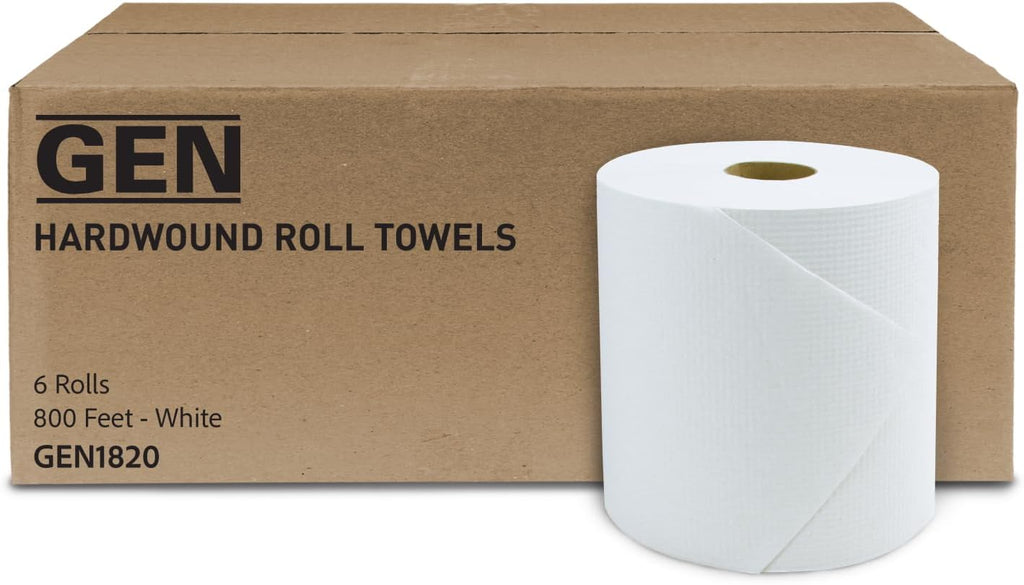 Hardwound Roll Towels - White, 8-Inch x 800 ft, 6 Rolls/Carton