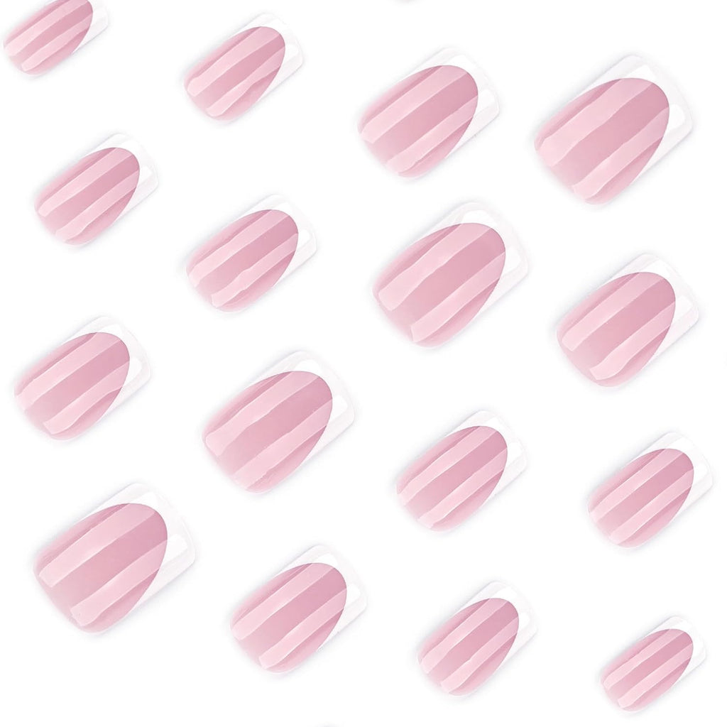 White French Tip Press on Nails Square Short Fake Nails Nature False Nails Press ons Glossy Acrylic Nails Reusable