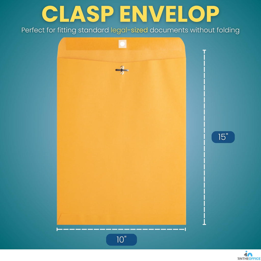 Clasp Envelopes 10x15, Brown Manilla Envelopes with Clasp, Gummed Flaps, 10" x 15" Clasp Envelopes, (100)