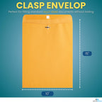 Clasp Envelopes 10x15, Brown Manilla Envelopes with Clasp, Gummed Flaps, 10" x 15" Clasp Envelopes, (100)
