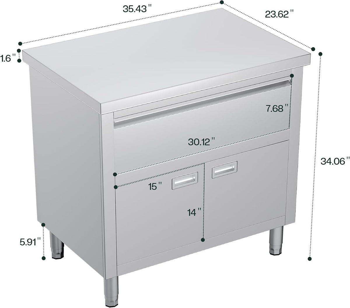 36x24x34 in Stainless Steel Work Table with Cabinet and Drawer