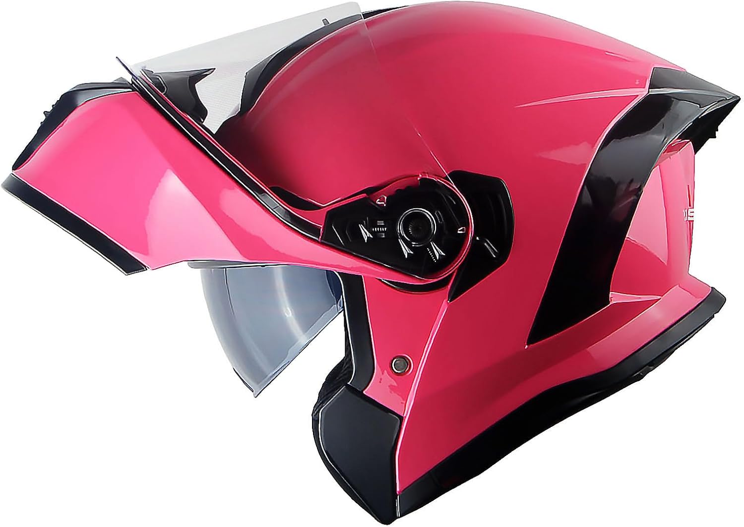 New Motorcycle Bike Modular Full Face Helmet Dual Visor Sun Shield with Rechargeable LED Tail Light: LED-X90 Glossy Pink