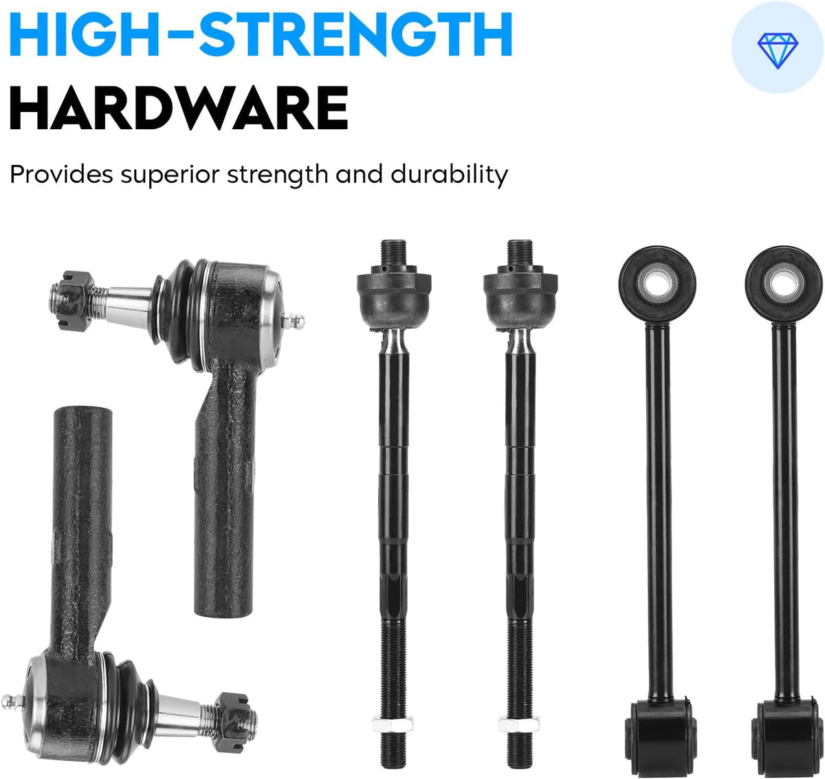 10pcs Front Upper Control Arms w/Ball Joints + Sway Bar Links + Tie Rod for Jeep Commander 2006-2010, Grand Cherokee 2005-2010, Suspension Kit K620188 K80629 K80861 ES80643 ES80644 EV80782