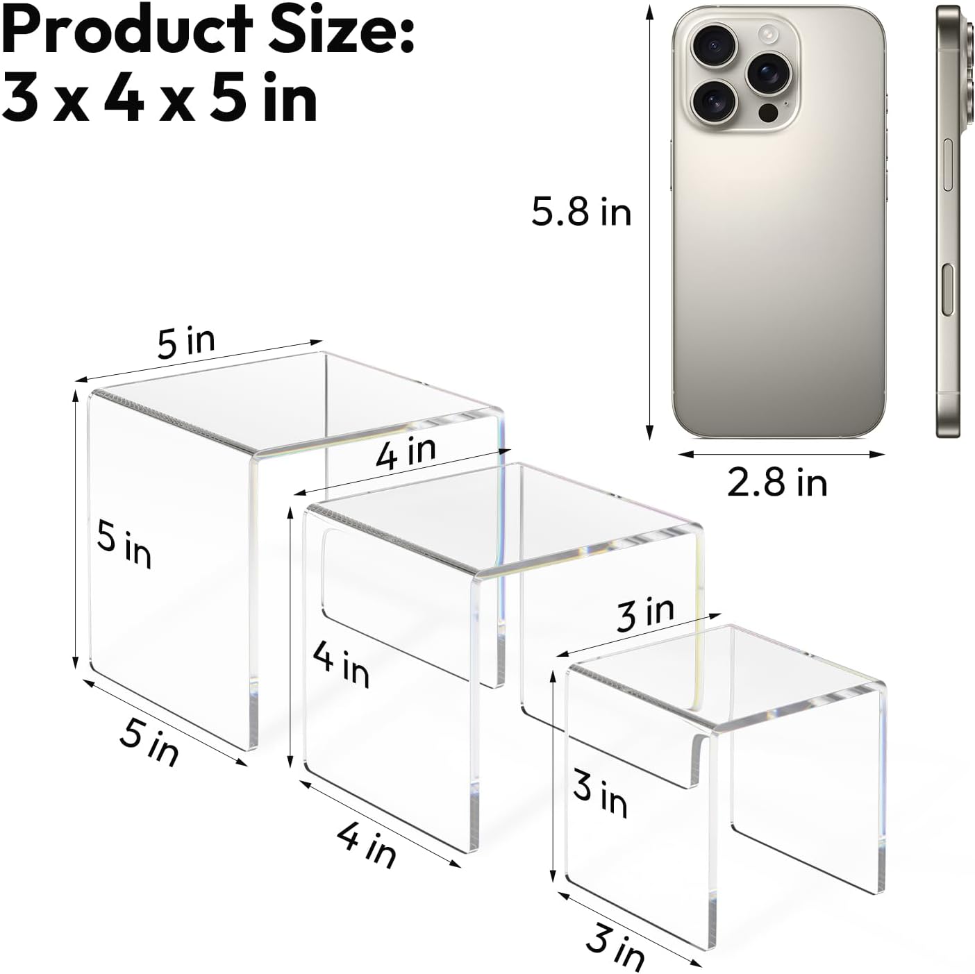 Acrylic Risers Display Stand 2 Set, Clear Display Risers Shelf,3x4x5 | Acrylic Risers Stand Shelves for Funko Pop