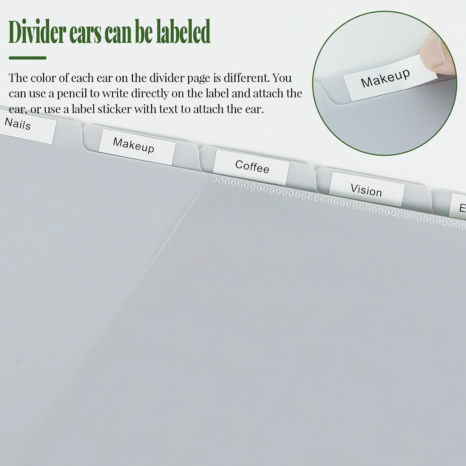 5 Tab Dividers for 3 Ring Binder with One Clear Front Pocket Grey | 9.3 x11.2 inch, Plastic Binder Dividers
