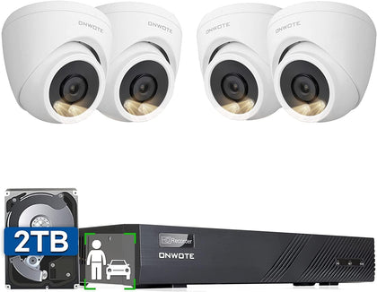 Wired 4K NVR PoE Security Camera System, Human Vehicle Detection Tigger Color Night Vision, 4 * 6MP Outdoor 122° Wide