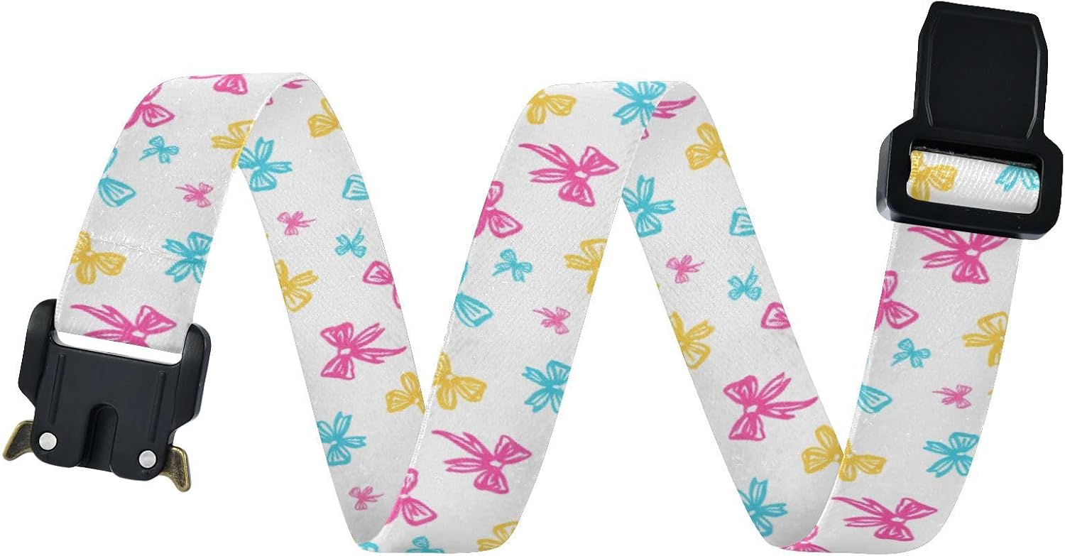 Bow Tie Adjustable Kids Elastic Belts, Girls Boys Stretch Waist Belt with Aluminum Alloy Buckle