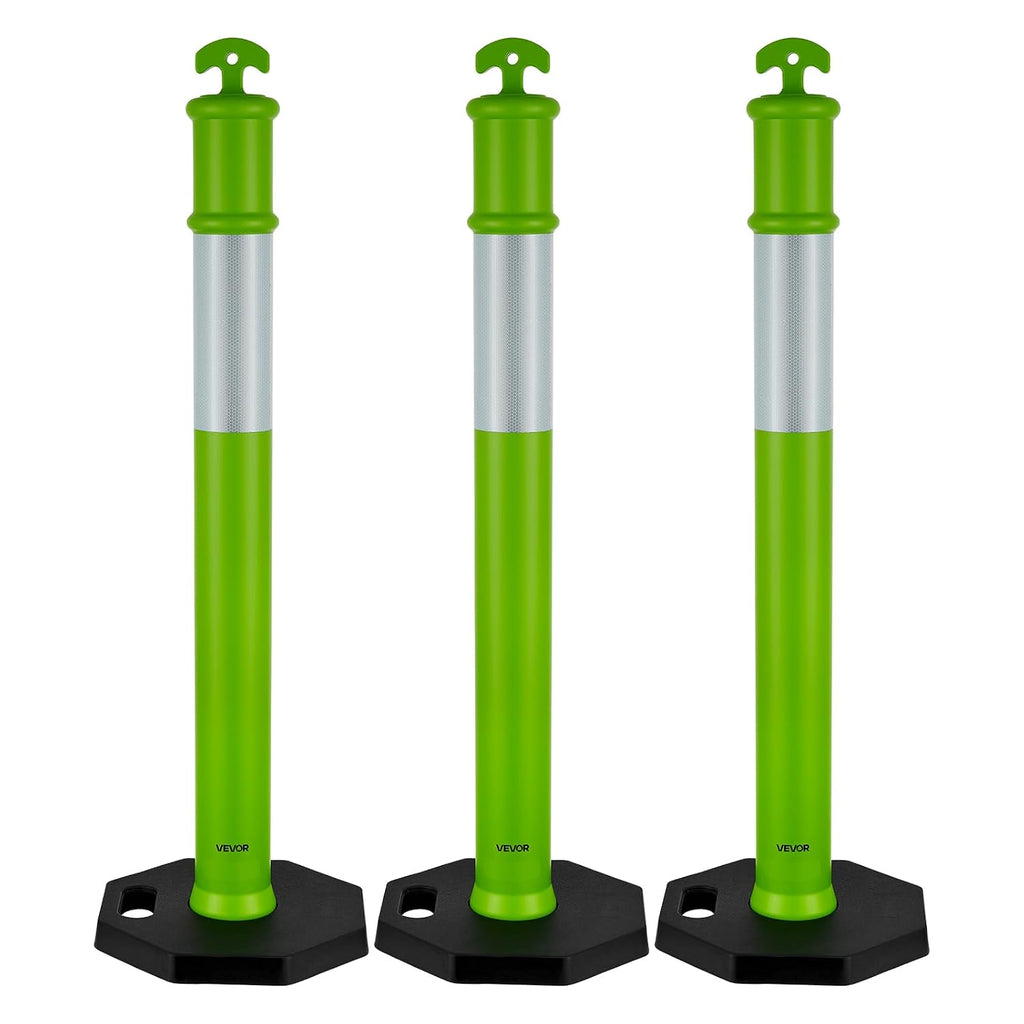 3 Pack Traffic Delineator Posts, 45 inches Traffic Safety Cones with Weighted Base and Reflective Strips, Heavy Duty
