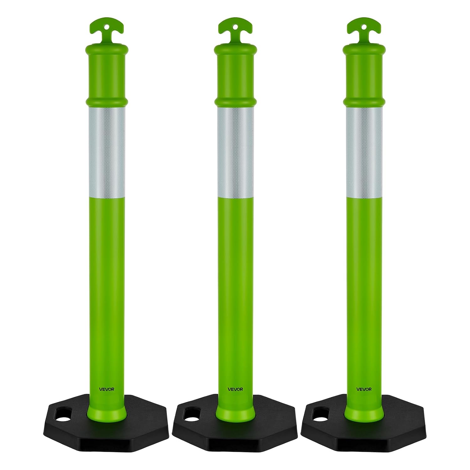 3 Pack Traffic Delineator Posts, 45 inches Traffic Safety Cones with Weighted Base and Reflective Strips, Heavy Duty