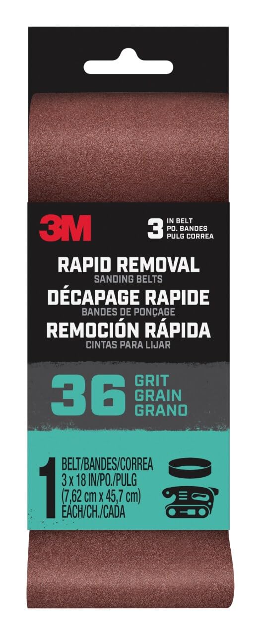 3M Rapid Removal 3 in. x 18 in. Power Sanding Belt, 36 Grit, 1/Pack