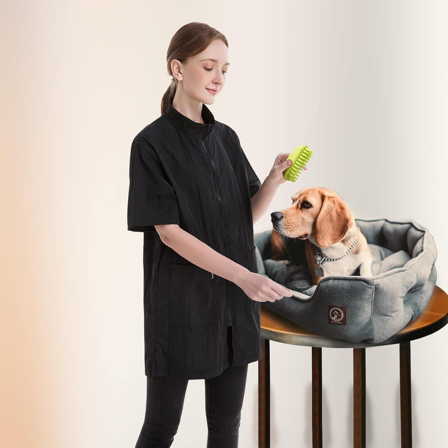 Grooming Smock Waterproof Workwear Barber Jackets for Women Men, Nylon Professional Dog Groomer Smock Barber Apron