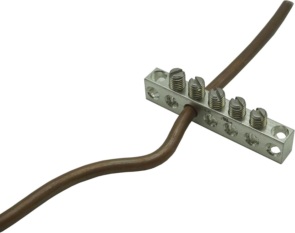 UL Certified Ground Bar Kit, Max Wire Dia 4 AWG，Aluminum Ground Bus Bar with Self Tapping Dovetail Screws (5 Terminal Positions, 2pcs)