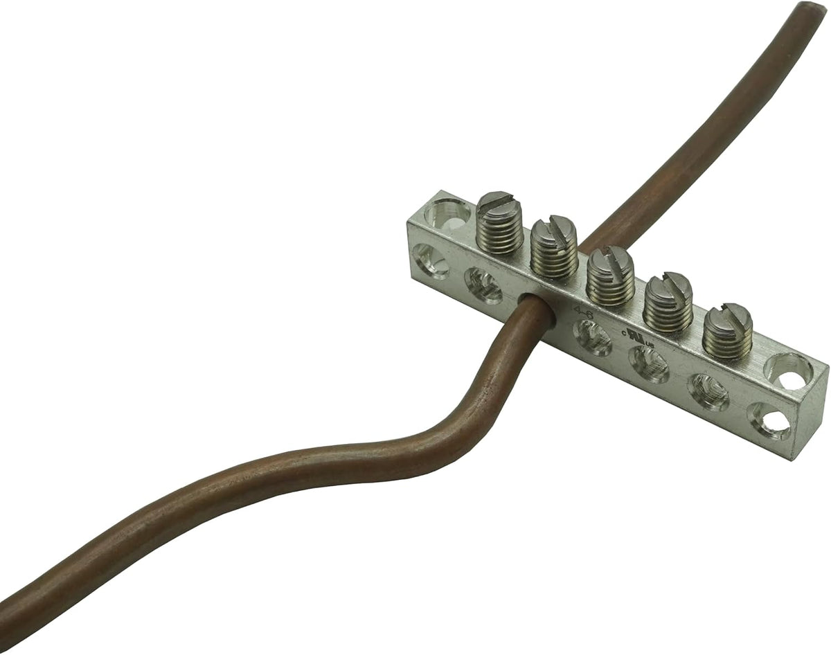 UL Certified Ground Bar Kit, Max Wire Dia 4 AWG，Aluminum Ground Bus Bar with Self Tapping Dovetail Screws (5 Terminal Positions, 2pcs)