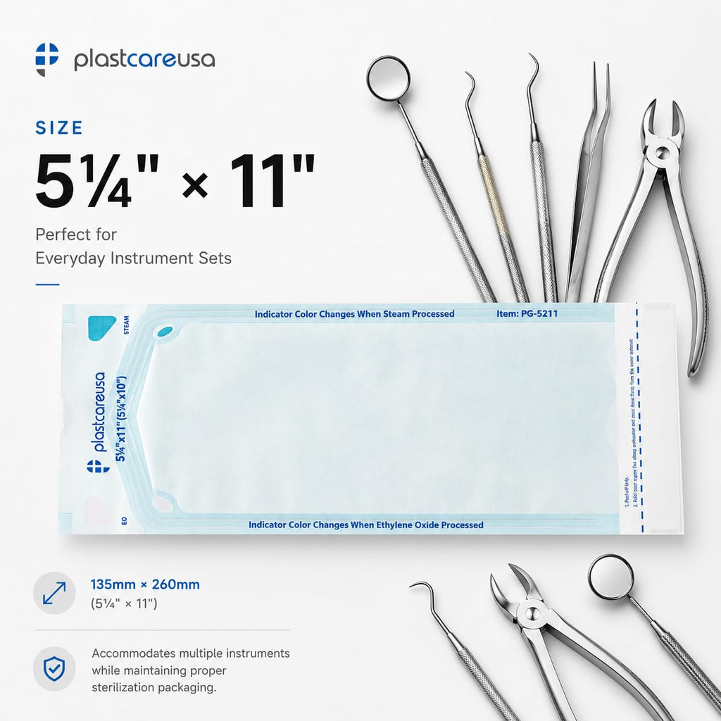 1000 5.25 x 10 Self Sealing Sterilization Pouches - Autoclave Sterilizer Bag Pouch for Sterilizing Dental Medical