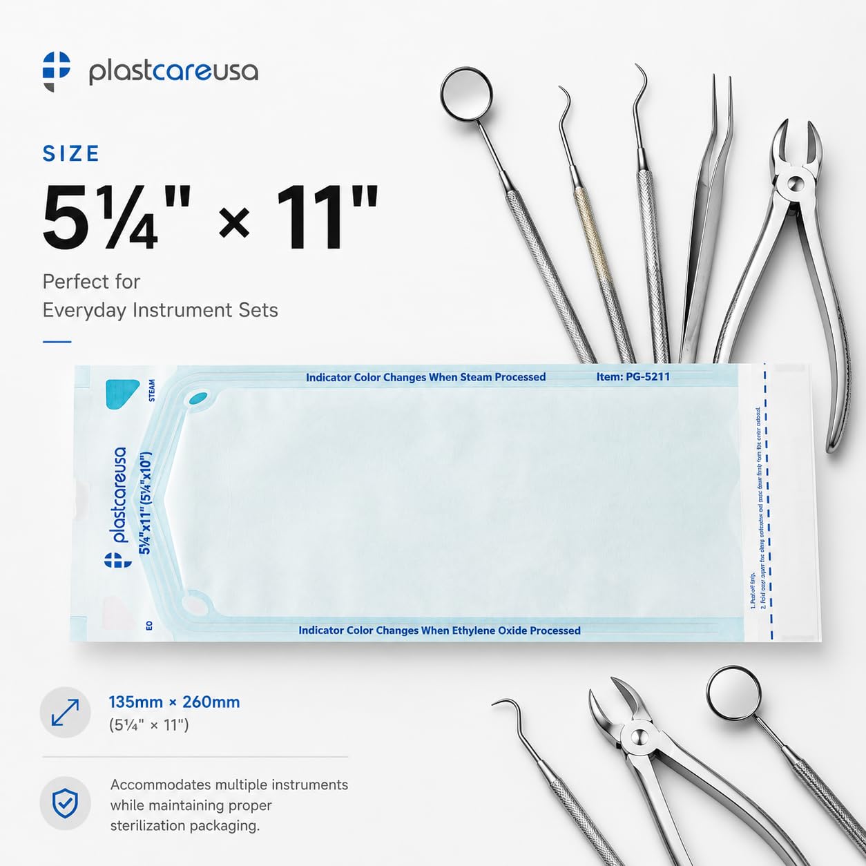 1000 5.25 x 10 Self Sealing Sterilization Pouches - Autoclave Sterilizer Bag Pouch for Sterilizing Dental Medical