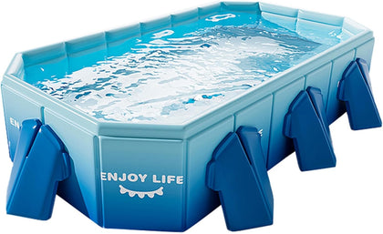 Foldable Swimming Pool, Rectangular Above Ground Swimming Pool for Outdoor Family Square Pool with Drain Plug and