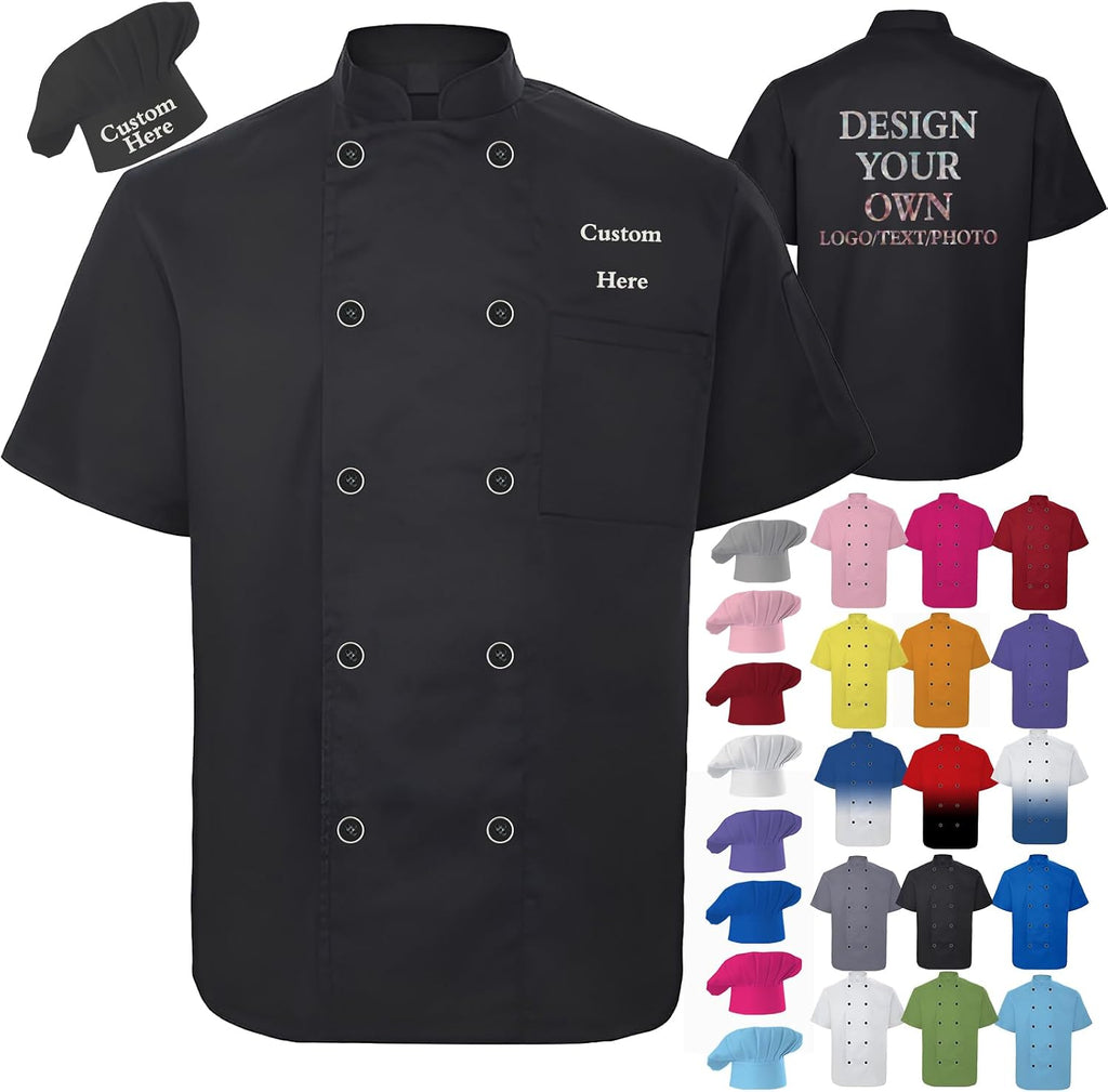Custom Chef Coat Personalized Logo Chef Jacket with Solid or Glitter Name Text Photo Customized Chef Uniform Men
