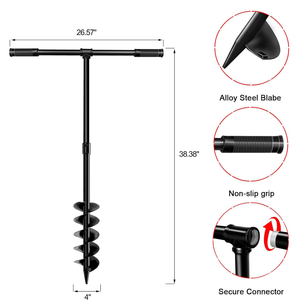 Hand Drill Auger Post Hole Digger, Manual Garden Hole Digging Drill Bit for Planting, Spiral Drill Planter for Bulb