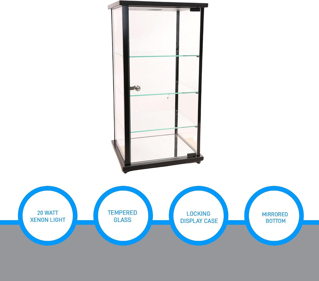 Lighted Glass Countertop Display Case - 27" H x 12" D x 14" L - with Locking Front