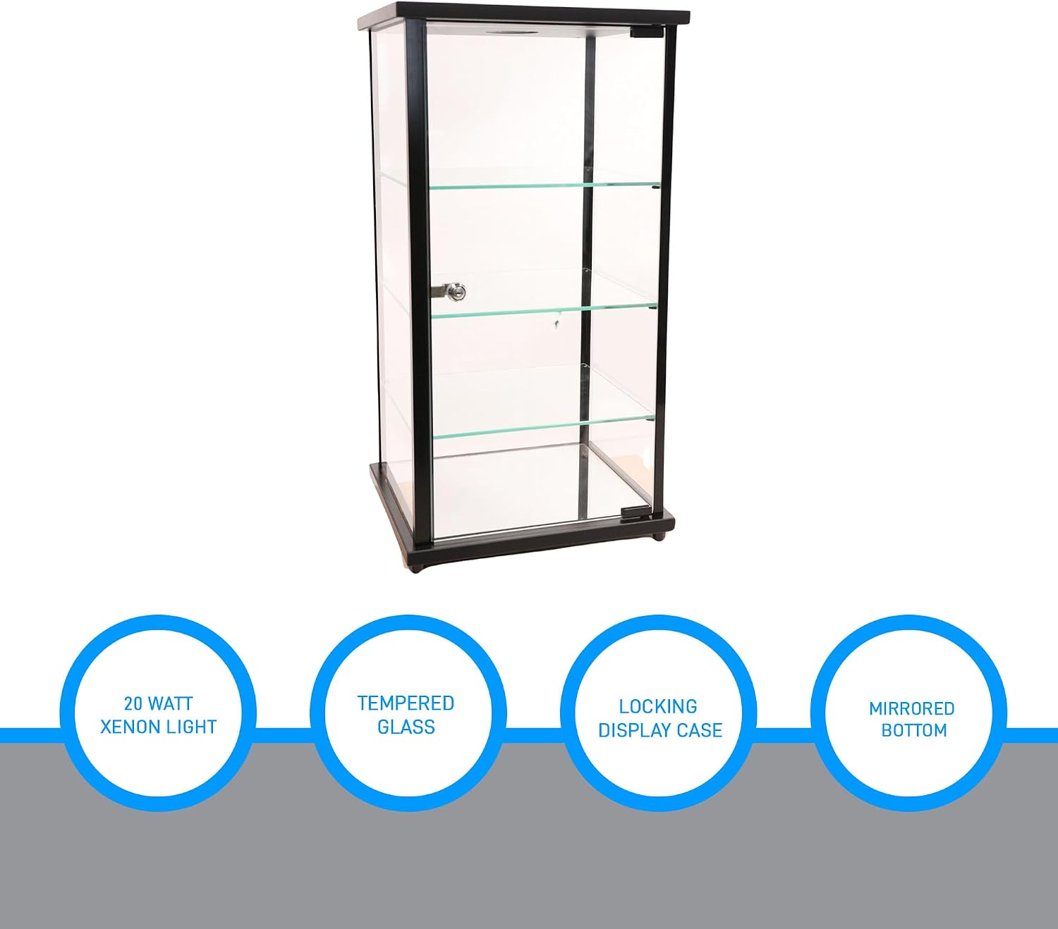 Lighted Glass Countertop Display Case - 27" H x 12" D x 14" L - with Locking Front