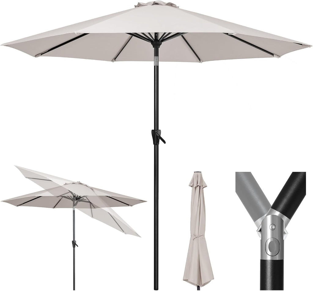 Patio Market Outdoor Table Umbrella with Push Button Tilt and Crank, Large Sun Umbrella with Sturdy Pole & Fade