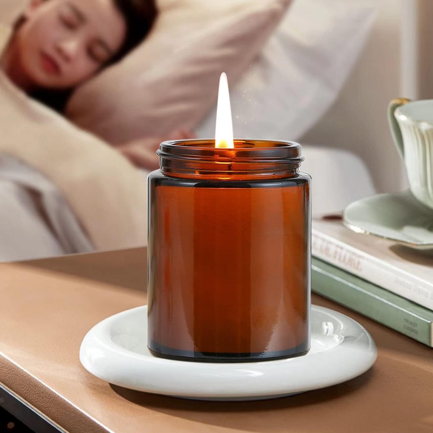8oz Amber Candle Jars Set of 30,Round Glass Jars with Black Lids,Empty 250ml Glass Candle Making Jar Bulk Thick Small