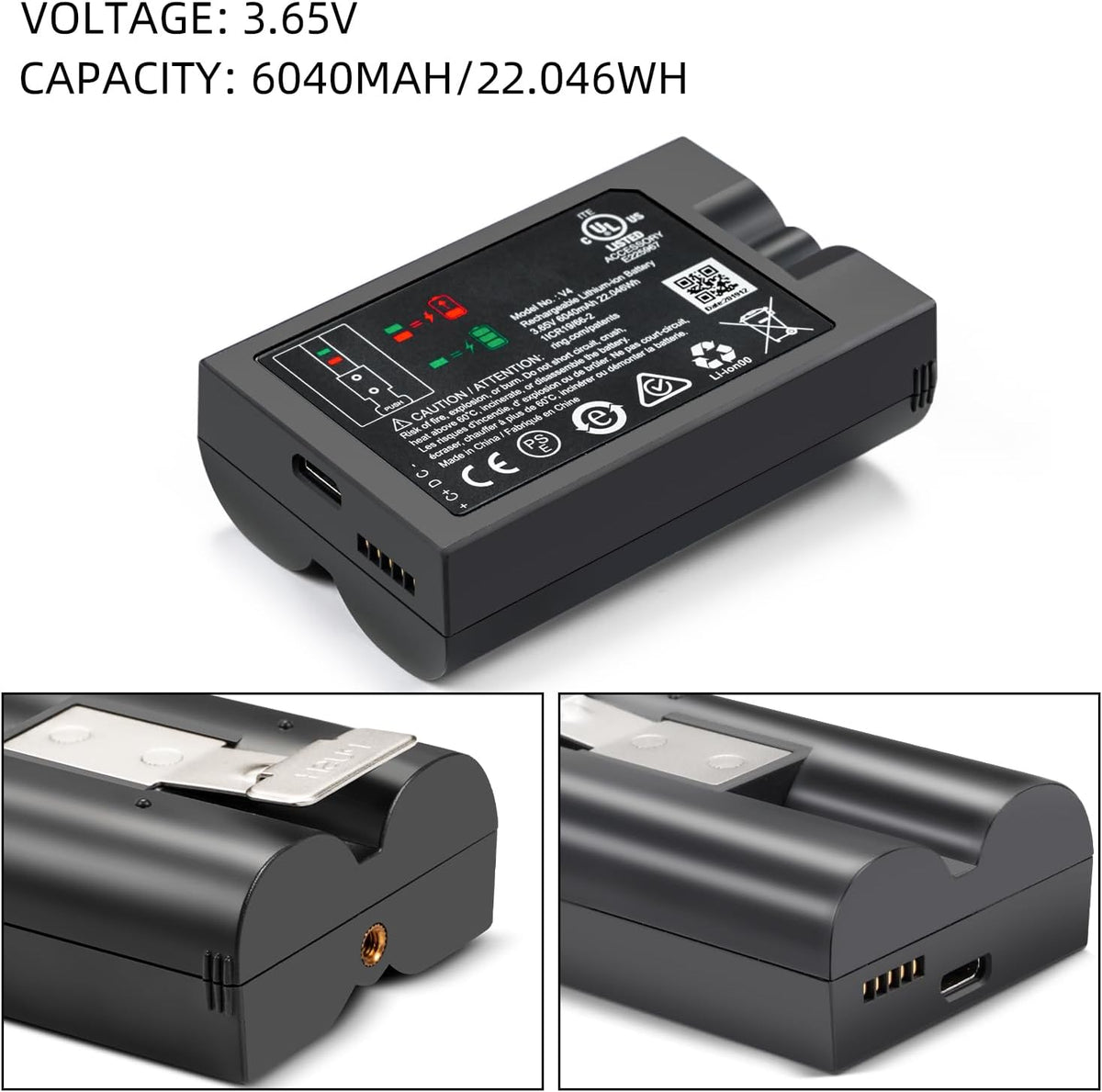 1 Pack V4 6040mAh Battery Replacement for Ring Video Doorbell 2/3/4