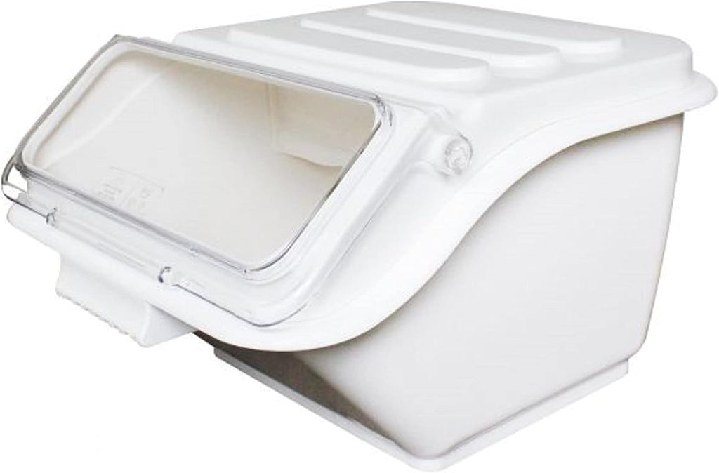 2 Gallon Shelf Ingredient Bin (40 Cups) White Storage Container with Clear Flip Top Lid &Measuring Scoop-Stackable