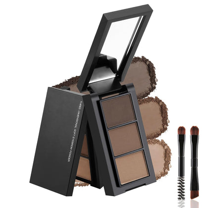 3 Colors Eyebrow Makeup Kit, Professional Brow Contour Palette, Waterproof Long-lasting Eyebrow Filler Powder with
