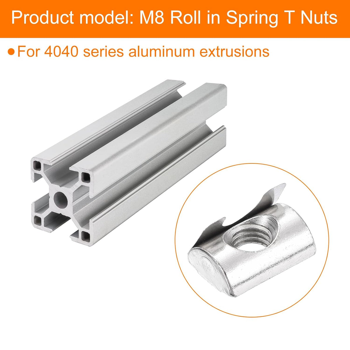 uxcell 30Pcs M8 T Nuts Roll in Spring T Nut 4040 Series W/Spring Sheet