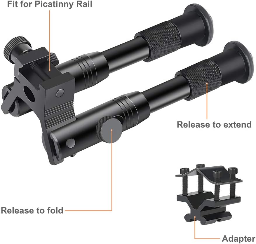3 in 1 Tactical Riflebipod + Rail Mount Adapter + Barrel Clamp Adjustable Height from 6.5" to 7.0" for Hunting | with
