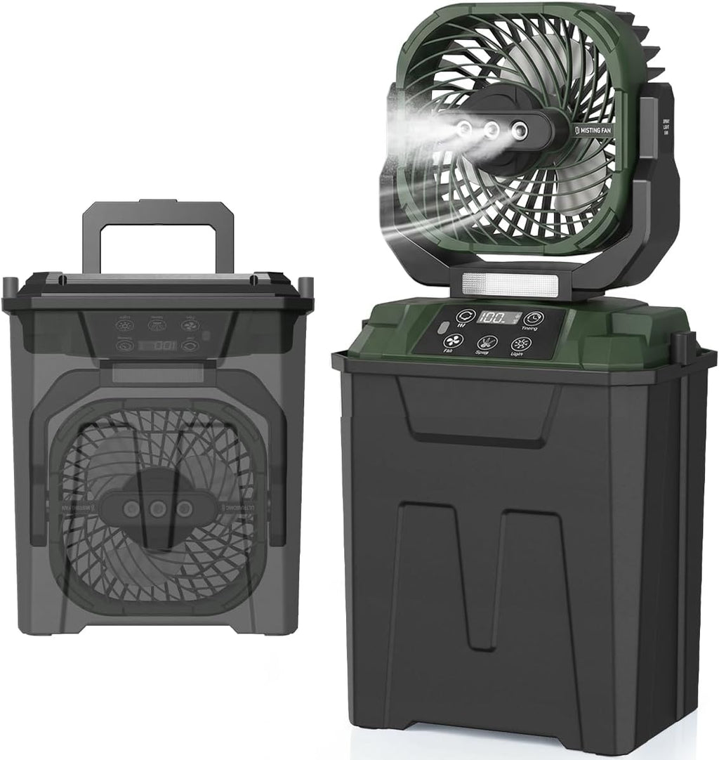 20000mAh Misting Fans for Outside, 2.5 GAL Large Tank Portable Misting Fan, Battery Powered Mister Fan with LED Light