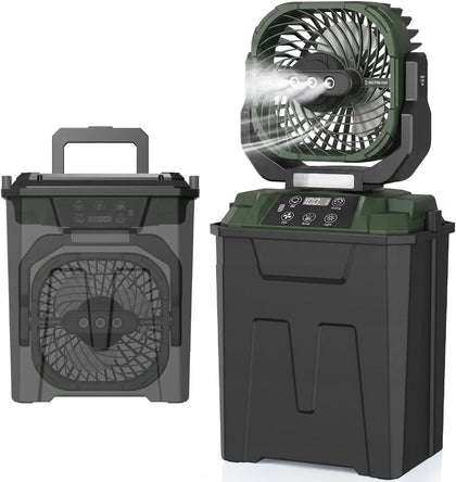 20000mAh Misting Fans for Outside, 2.5 GAL Large Tank Portable Misting Fan, Battery Powered Mister Fan with LED Light