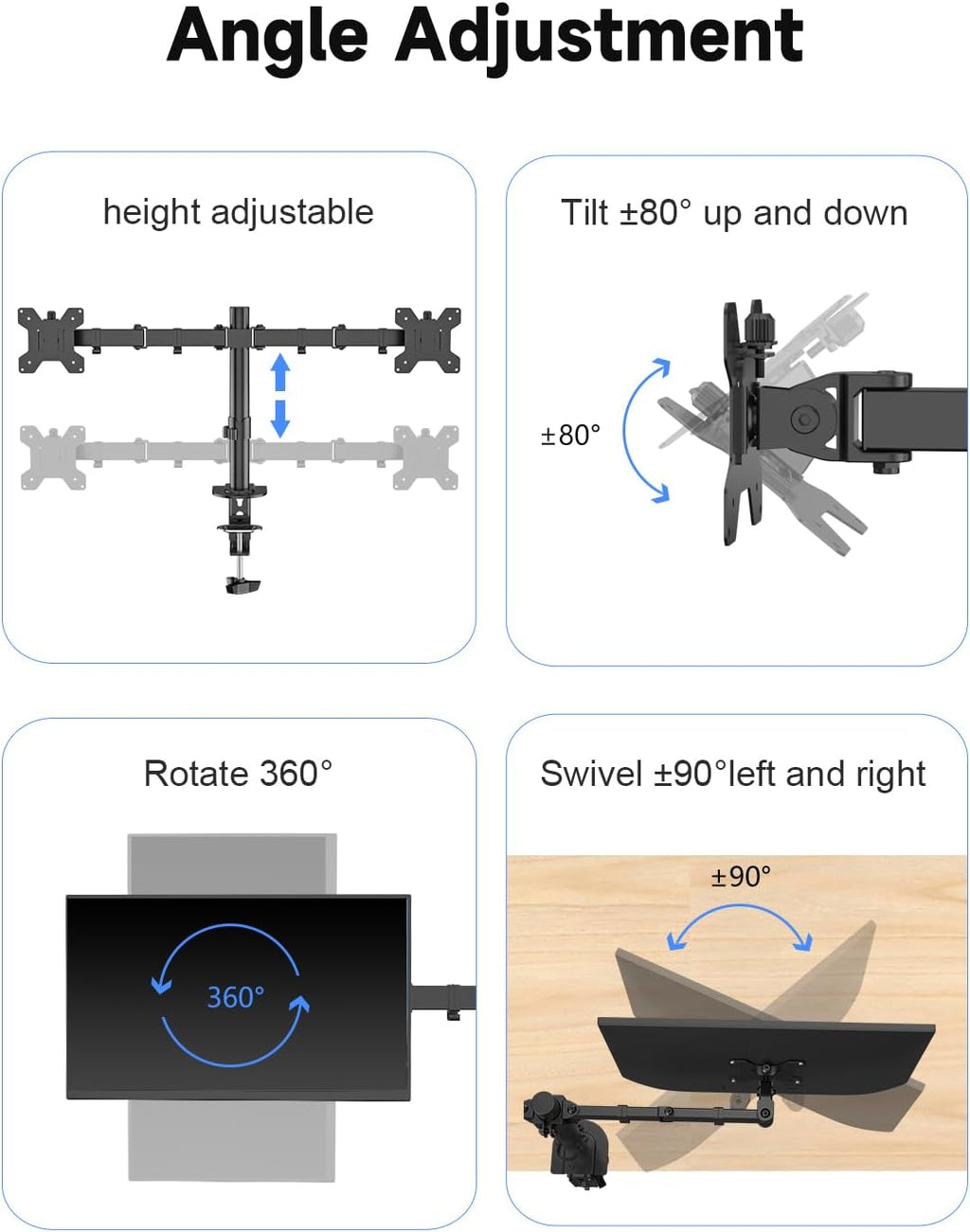 Dual Monitor Desk Mount, Adjustable Dual Monitor Arm for 2 Computer Screens up to 32 inch, Dual Gas Spring Monitor